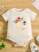 Adorable Summer Short-Sleeve Crescent Moon & Lantern Print Onesie